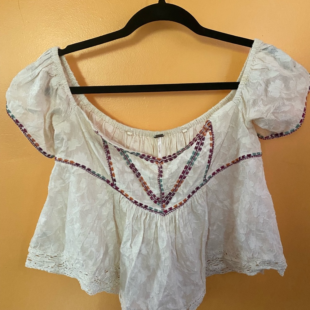 Free People Embroidered off the shoulder b…